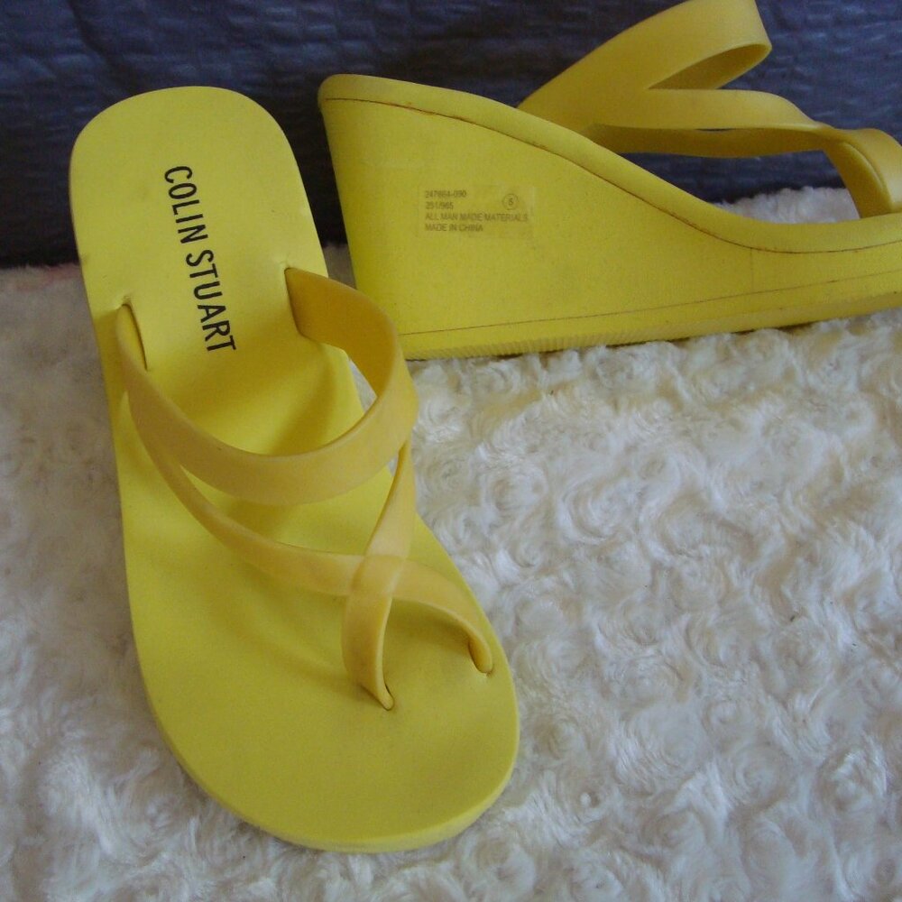 Colin Stuart Platform Foam Wedge Flip Flop Sandals Yellow Size 5